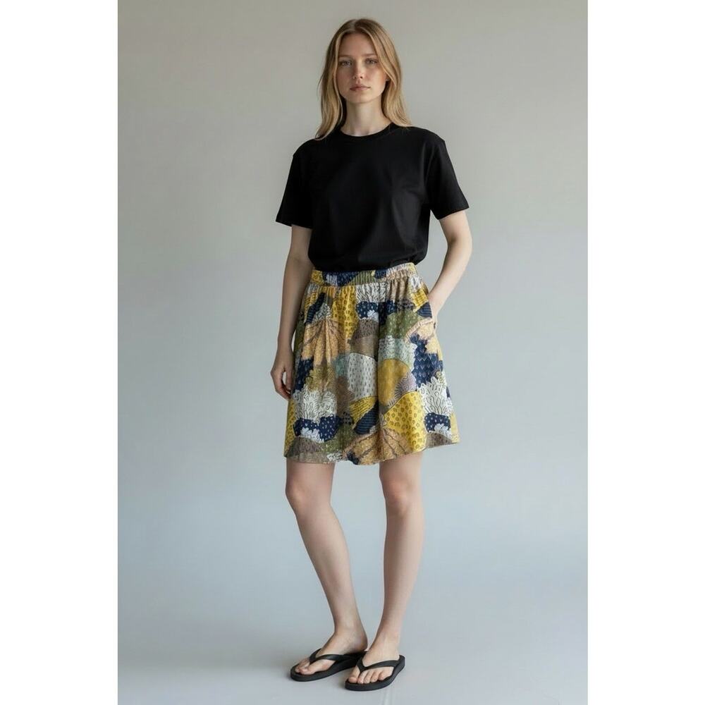 Boden Abstract Landscape Print Mini Skirt Cotton Lined Blue Mustard 12